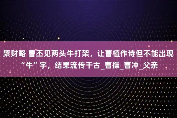 聚财略 曹丕见两头牛打架，让曹植作诗但不能出现“牛”字，结果流传千古_曹操_曹冲_父亲